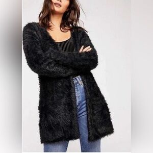 Free People Faux Fur Cardigan in Black